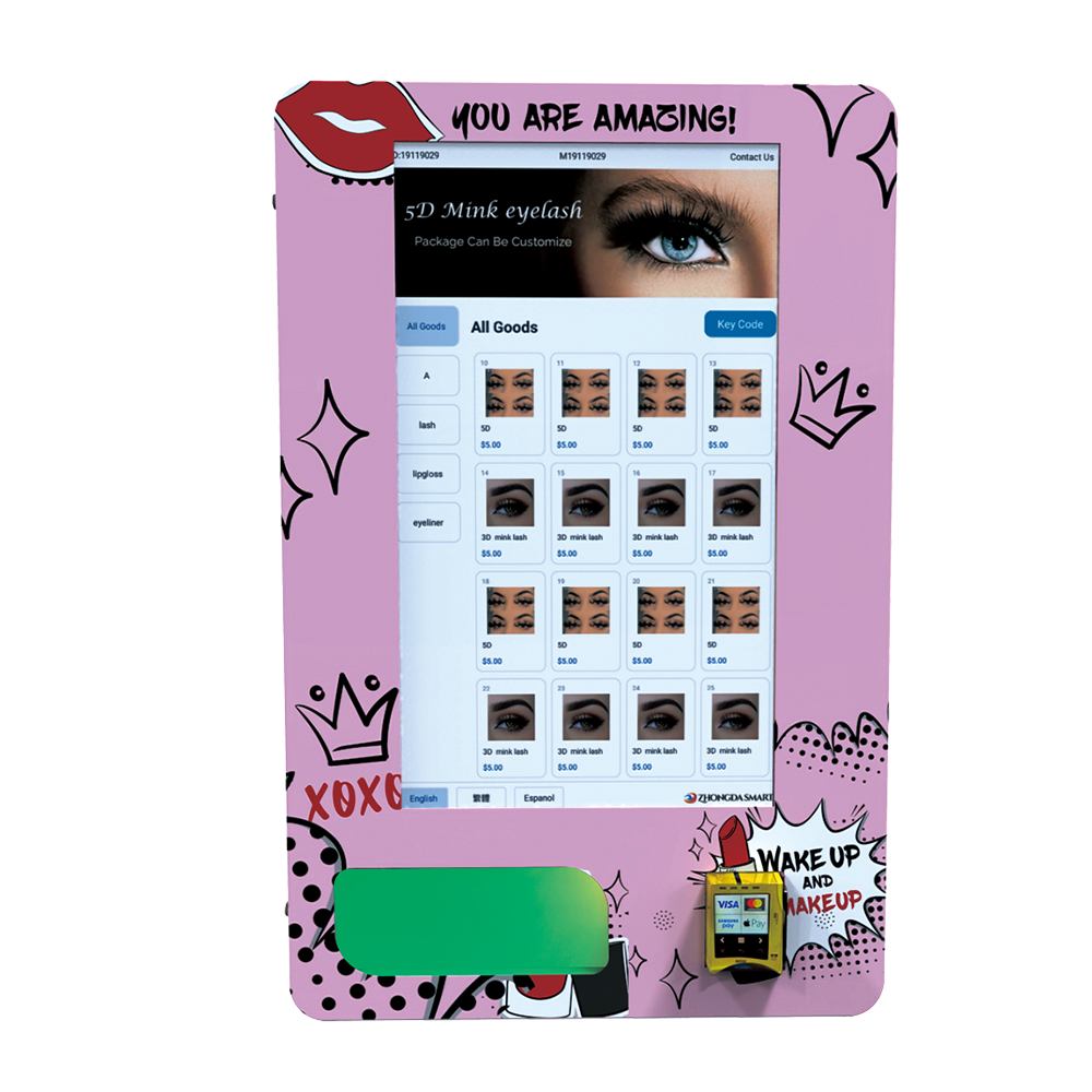 Wall mounted vending machine for cosmetics