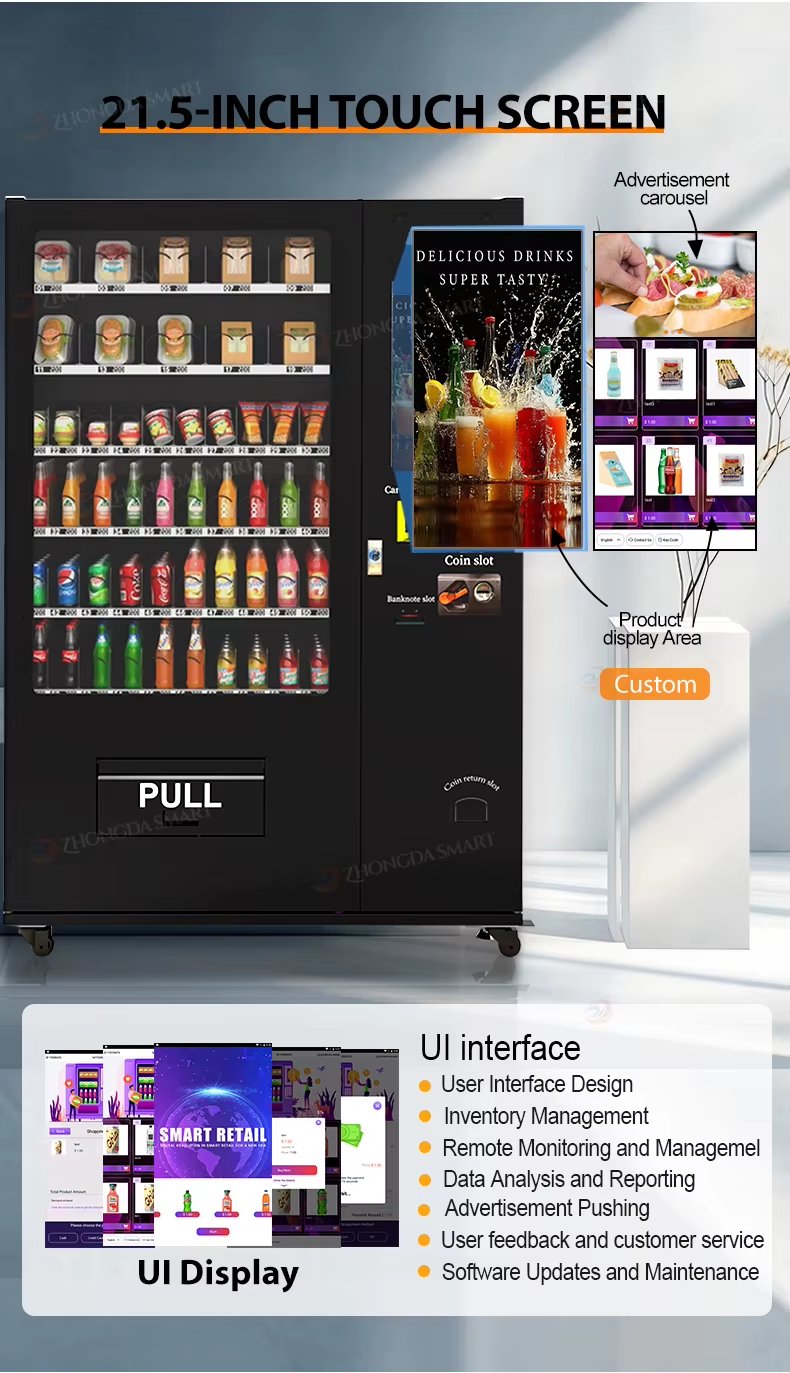 Anti-theft refrigerated vending machine with LED lighting