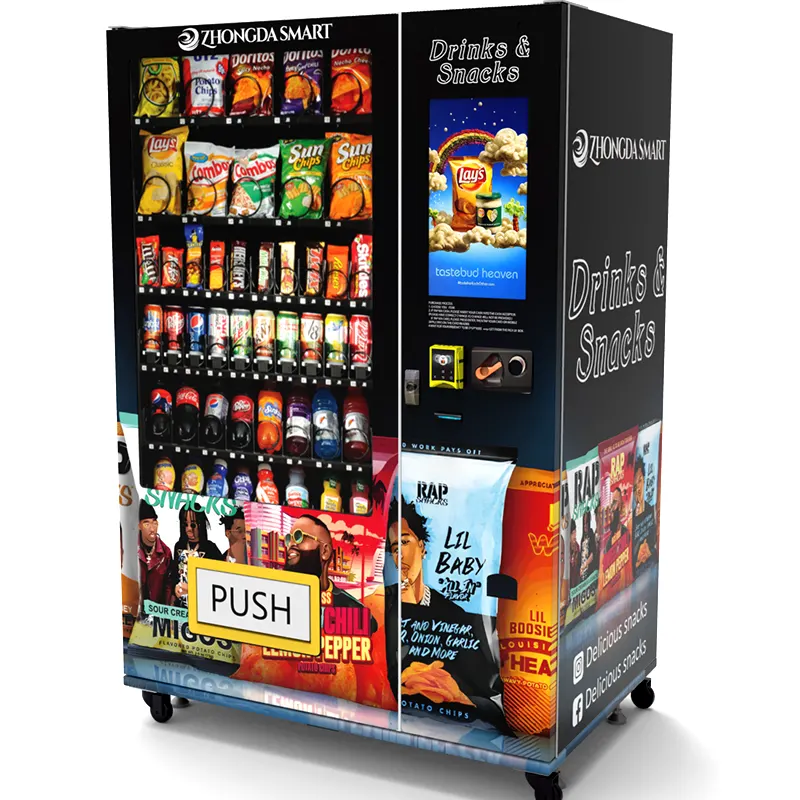Snack and drink combo vending machine with touch screen payment system